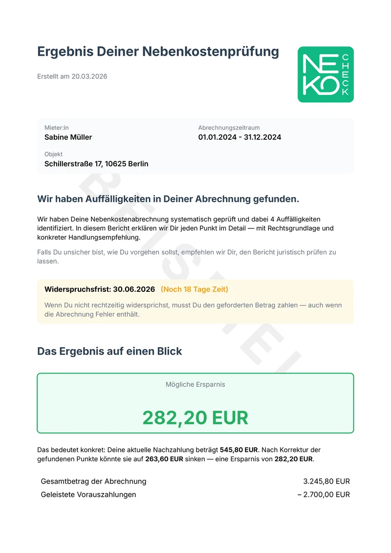 Vorschau des NeKo Prüfberichts